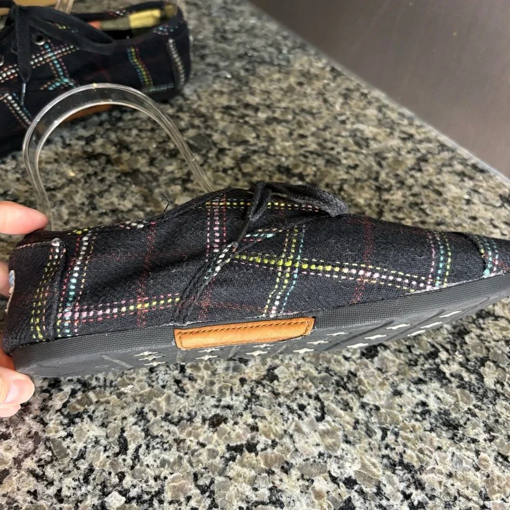 TOMS Cordones Black Plaid Textile Lace Up Shoes Size 8
